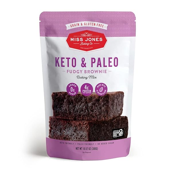 MISS JONES BAKING KETO BROWNIE MIX – GLUTEN FREE, LOW CARB, NO SUGAR ADDED, NATURALLY SWEETENED DESSERTS & TREATS – DIABETIC, ATKINS, WW, PALEO FRIENDLY (PACK OF 1)