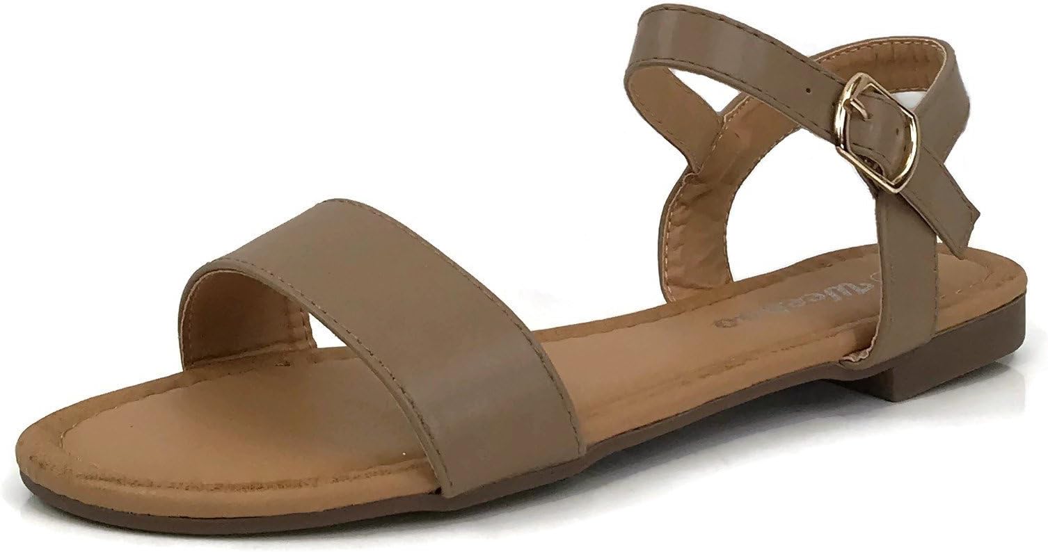 Wells Collection Womens ANIBEL Over The Toe Single Strap Sandal Flat with Ankle Wrap