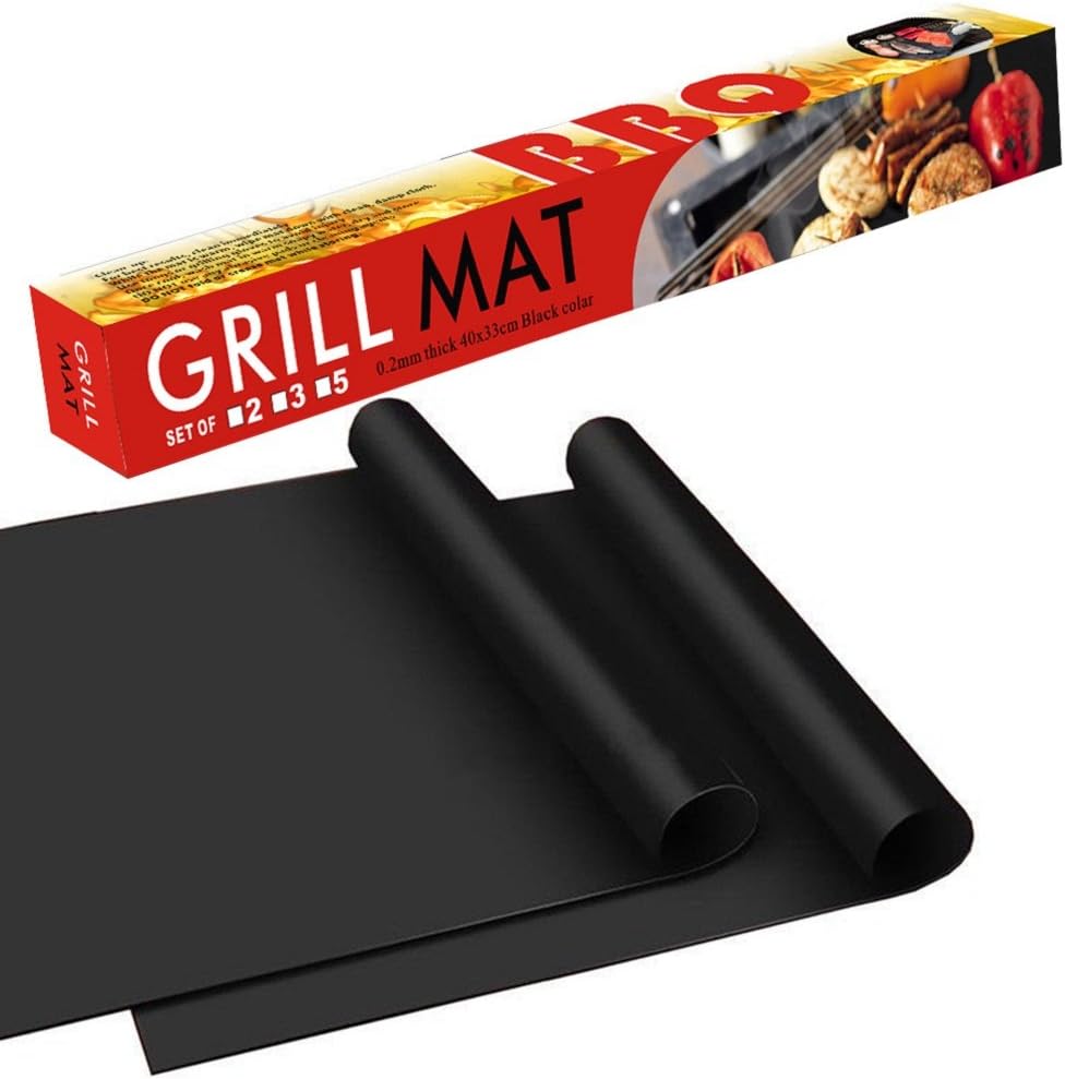 BBQ Grill Mat - 100% Safe Non Stick BBQ Grill Mat, Easy to Clean and Reusable, Perfect for Charcoal, Electric and Gas Grill, Set of 2 (16"x13")