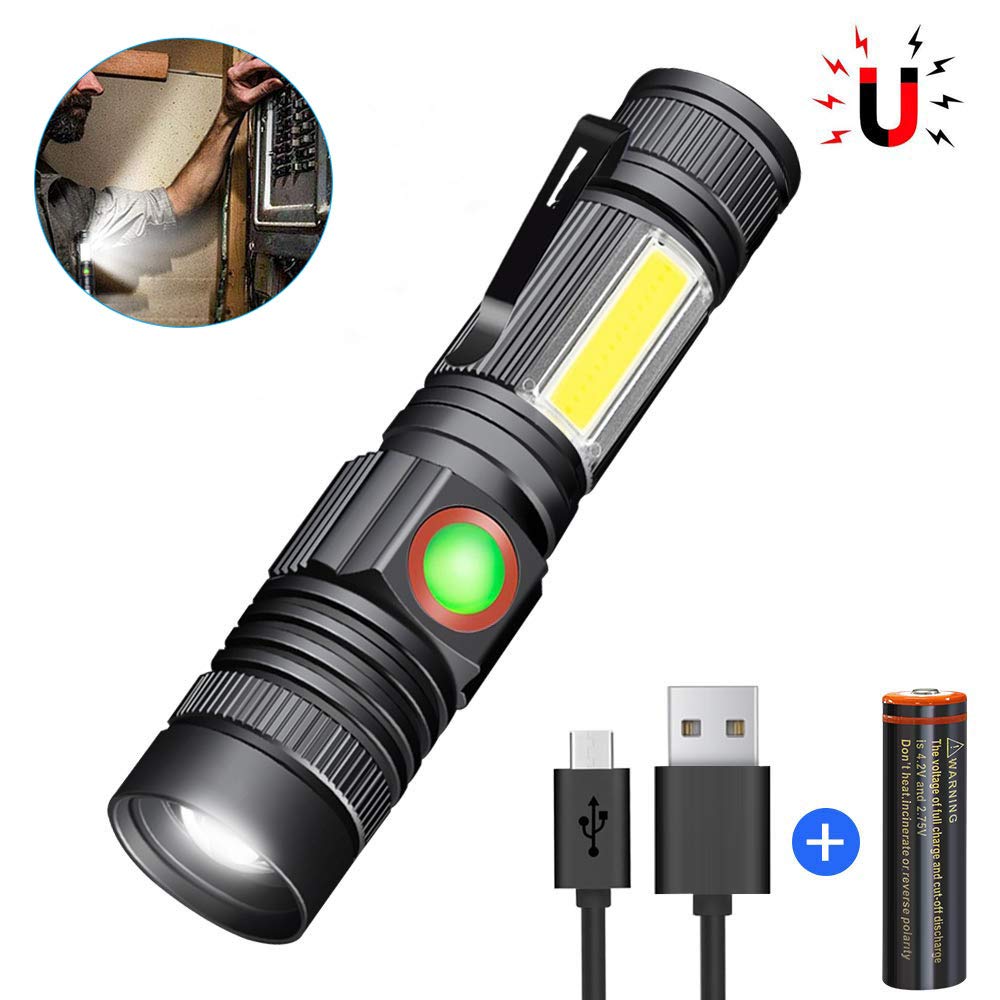 LED Flashlight USB Rechargeable Side Light Waterproof