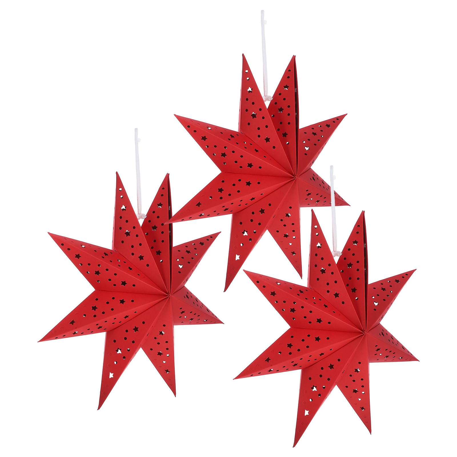 DOITOOL Pack of 3 Paper Star Lantern Lampshade 35 cm 9 Pointed Star Hanging Lampshade Decorations for Christmas Festive New Year Holiday Wedding Party Red