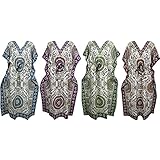 Mogul Interior 4Pc Kristen Womens Caftan Dress Cover up Resort Dresses One Size