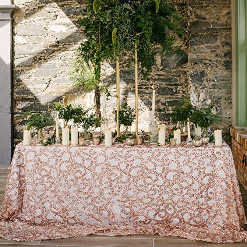 Fanqisi Sequin Tablecloth 50x102inch Rose Gold Vine Tablecloth Rectangle Table Linens Wedding Party Festival Table Decor