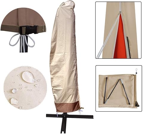 Banana Parasol Waterproof Umbrella Cover Offset Market Durable Umbrella Cover With Zipper Outdoor Patio Umbrella Cover Beige And Coffee Color Suitable For 8ft To 11ft Umbrella Covers
