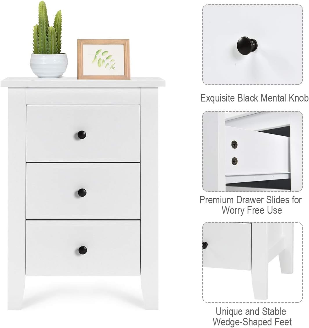 Giantex Nightstand W/ 3 Drawers Large Storage Space, Solid Structure and Stable Frame, Elegant Appearance, Suitable for Bedroom and Bedsides Table Accent Table End Table (2): Kitchen & Dining