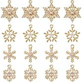 SUNNYCLUE 1 Box 16Pcs 4 Styles Real 18K Gold Plated Brass Snowflake Charm Christmas Earring Charms Clear Cubic Zirconia Winter Holiday Xmas Pendants for Jewelry Making Bracelets DIY Craft Supplies