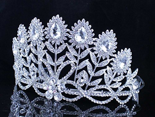 Janefashions Flowers Clear Austrian Crystal Rhinestone Tiara Crown Bridal Prom Pageant T11887