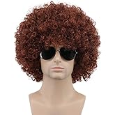 karlery Men Women 70s 80s Short Curly Brown Rocker Party Afro Wig California Halloween Costume Cosplay Wig