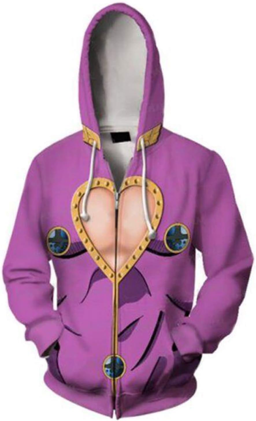 JoJo's Bizarre Adventure Jotaro Kujo Hooded Sweater 3D Printed Kujo Jotaro Zipper Coat Jacket Hoodie (M, Giorno Giovanna)