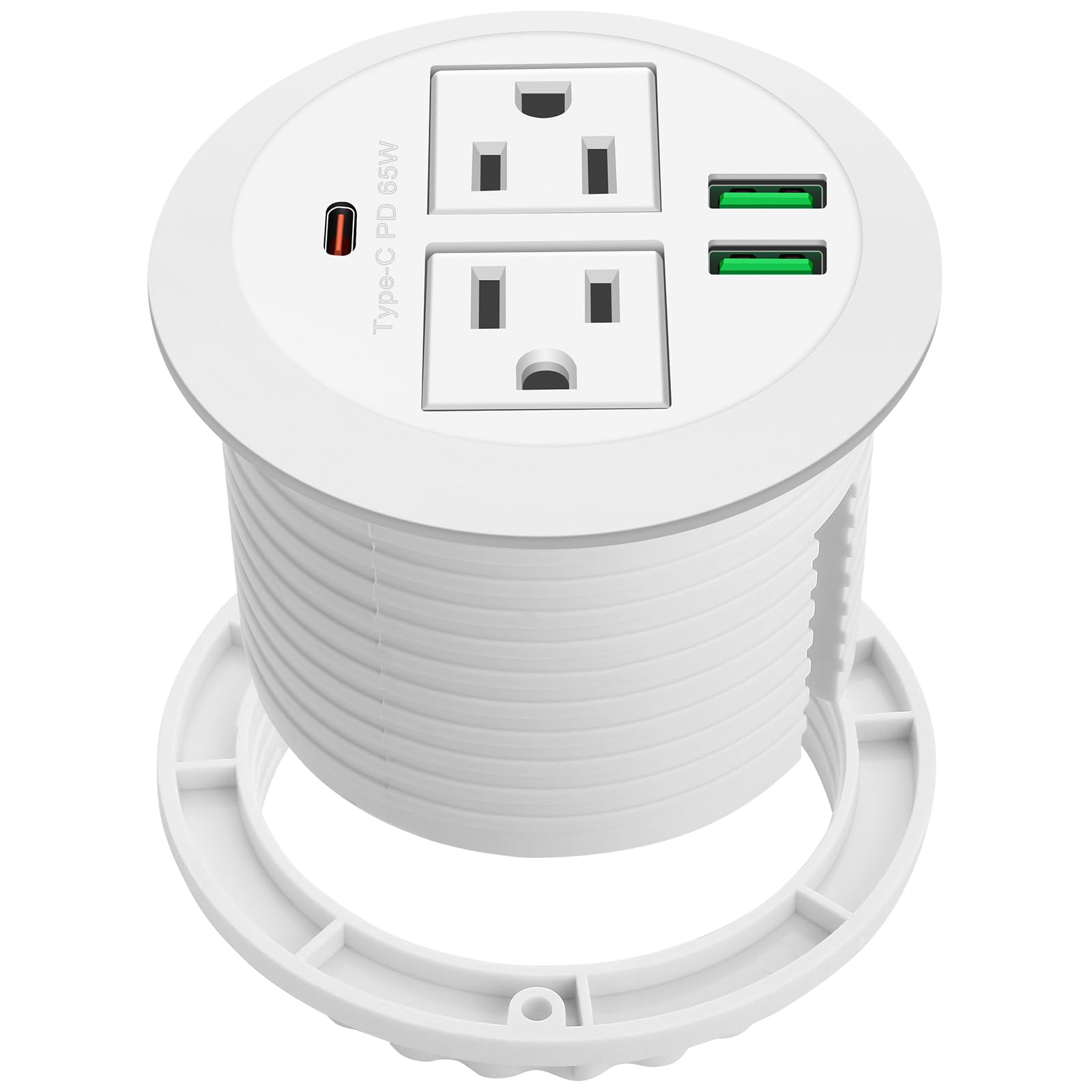 Photo 1 of 3-inch Desktop Power Grommet,Max 65W USB C Charger,2 Outlets and 3 USB, High-Speed Charging Station, Flush Mount Desk Hole Round Power Outlet, Recessed Power Strip,6ft Cord Flat Plug