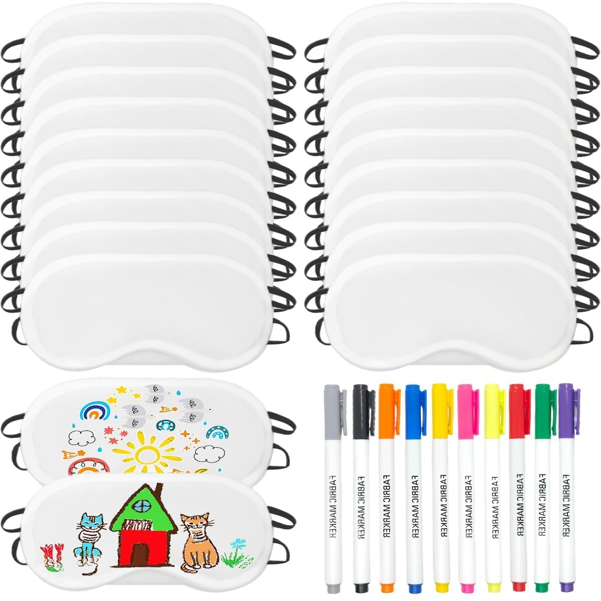 Photo 1 of 30 PCS Sleep Eye Mask Sleepover Party Supplies, 20 PCS White Sleep Mask with 10 PCS Fabric Marker Pens Shade Blindfold Eye Covering for Sleeping Travel Team Game Party Supply (White)