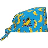 Funny Banana Working Cap, Scrub Cap with Sweatband, Adjustable Tie Back Hat Breathable Headgear for Women/Men