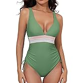 Cromi Womens One Piece Swimsuit Tummy Control Sexy V Neck Slimming Bathing Suits