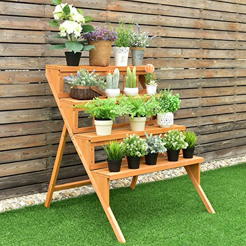 Giantex 4Tier Plant Stand Flower Pot Holder Display Rack Stand with Step Design, Yellow