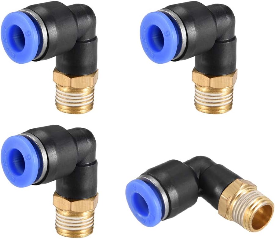 sourcing map Push to Connect Tube Fitting Male Elbow 6mm Tube OD x G1/8" Thread Pneumatic Air Push Fit Lock Fitting Blue 4pcs