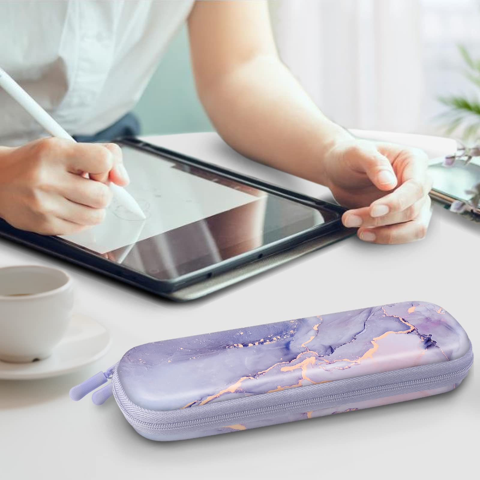 Fintie Holder Case for Apple Pencil Pro, Apple Pencil (USB-C / 1st / 2nd Generation), PU Leather Carrying Bag Sleeve Compatible with Pen, USB Cable, Samsung Stylus, Lilac Marble