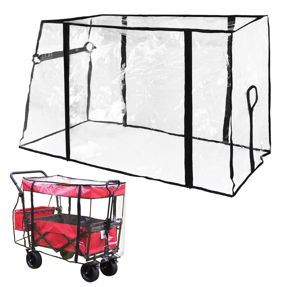 Folding Wagon Rain Cover Clear, Collapsible Garden Camping Trolley Cart Cover (Trolley Not Included)