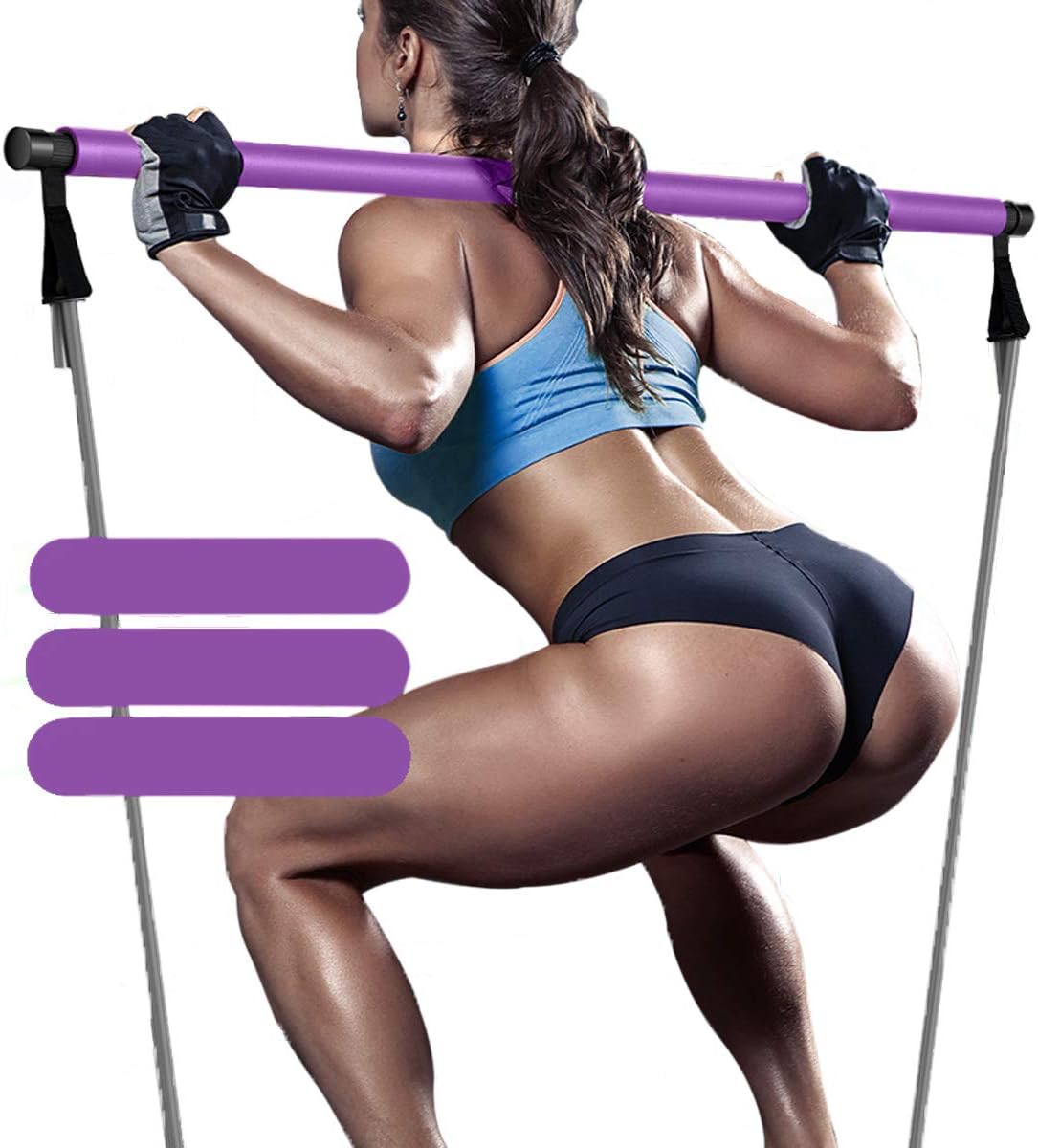 Harkkey Yoga Pilates Bar Kit Portable Exercise Resistance Band Stick Muscle Toning Bar Home Fitness Gym Stretch Sit-Up with Foot Loop for Total Body Workout (Purple) : Sports & Outdoors