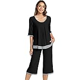 NACHILA Pajamas for Women-Viscose Made from Bamboo, Soft 3/4 Sleeve Pjs Summer Capri Pants Pajamas Set Cooling Sleepwear