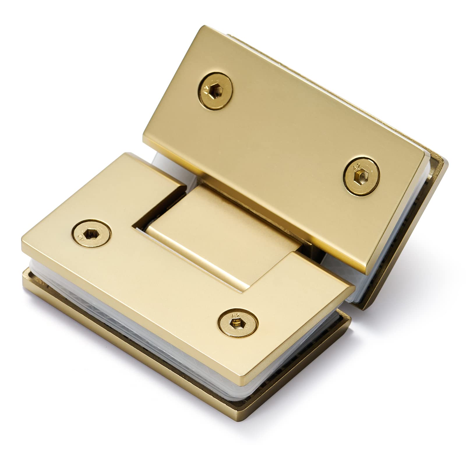 Heavy Duty Shower Glass Door Hinge,Solid One-Piece Precision Cast with 5mm Thick 304 Stainless Steel,for 5/16"-1/2" (8mm-12mm) Thick Frameless Bathroom Doors,Glass to Glass Mount,1 pc,Glazed Gold — image 1