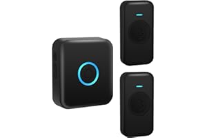 FOVKSUC Wireless Doorbell, Waterproof Door Bell Kit with 60 Chimes 5 Levels Volume and LED Flash 1000ft Range 1 Receiver + 2 Push Buttons Wireless Doorbells for Home Classroom Office Hospital, Black