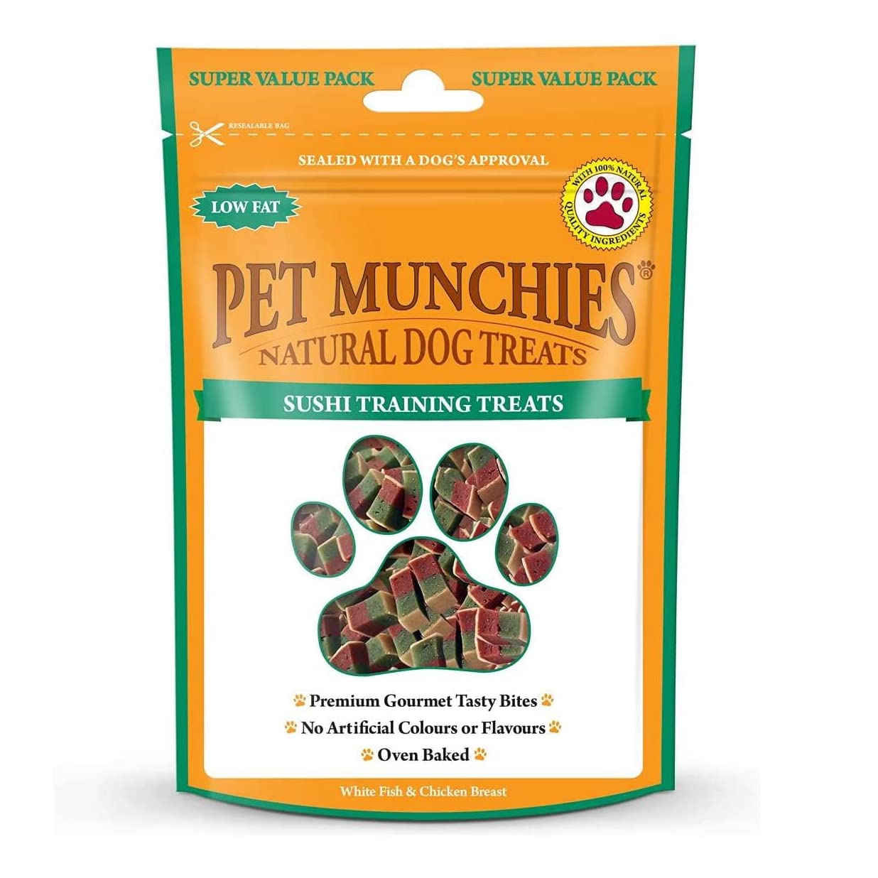 Pet Munchies Sushi Dog Training Treats, Oven Baked Tasty Bites with Natural Real Meat, Low in Fat 150g