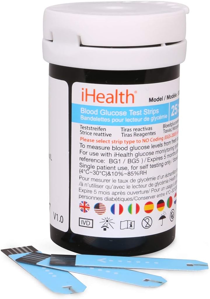 iHealth Blood Glucose Test Strips (50 Count), 2019 Version Blood Sugar Test, Eligible for FSA Reimbursement, Precision Sugar Measurement for Diabetics, Strips Work Only in iHealth Glucose Meters: Health & Personal Care