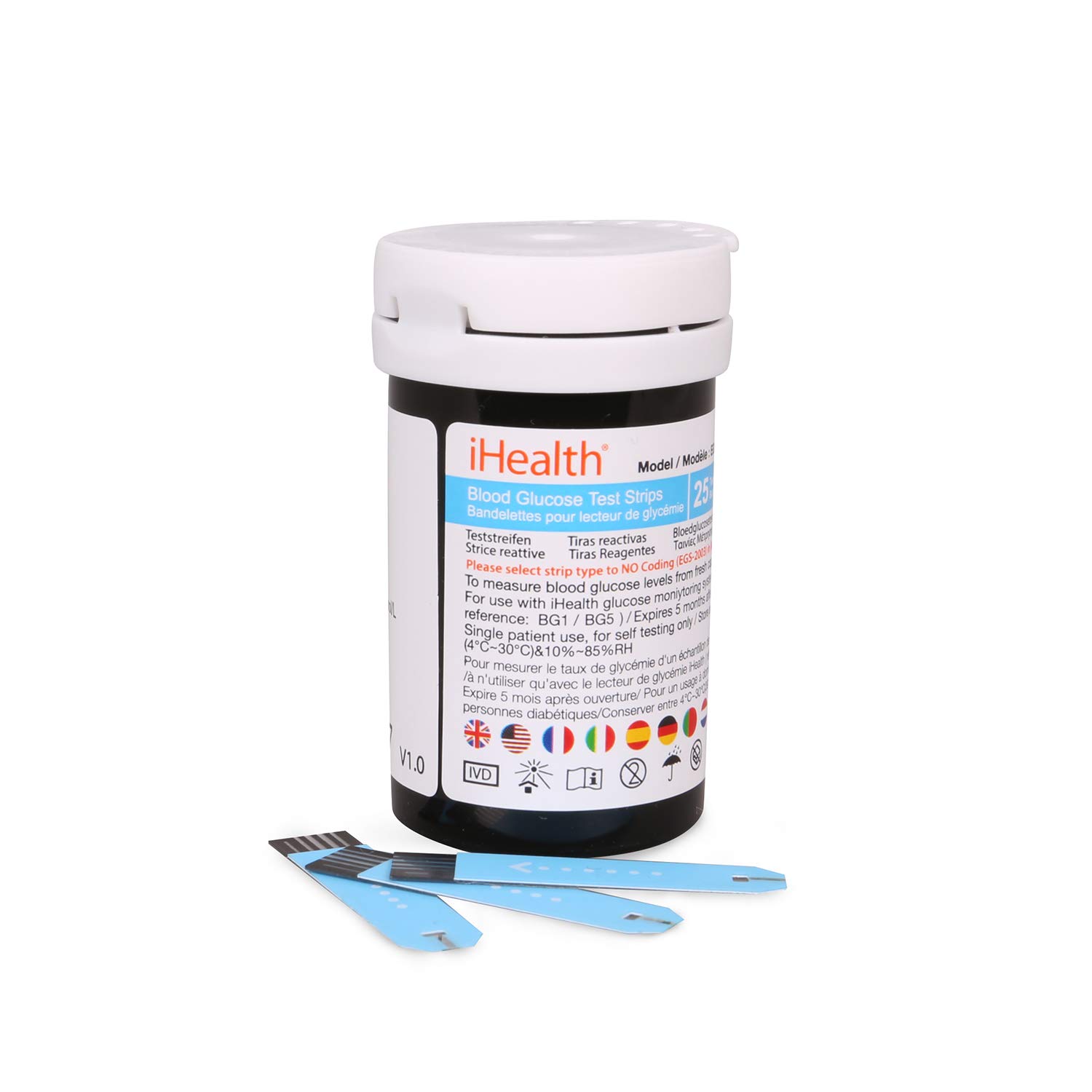 iHealth Blood Glucose Test Strips (50 Count), No Coding Blood Sugar