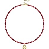 KELORIS PATH Beaded Initial Necklace for Women, 14K Gilded Plated Bubble Letter Pendant Natural Handmade Stone Choker Boho Colorful Summer Beach Jewelry Gift