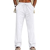 Sailwind Men's Casual Linen Pants Beach Summer Drawstring Elastic Waist Lightweight Pants