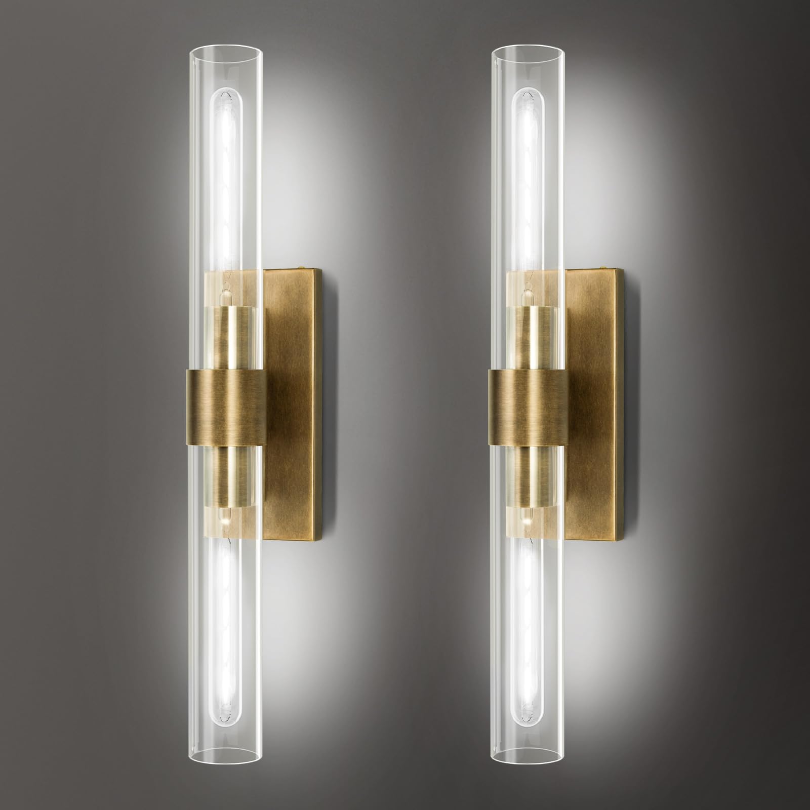 Photo 1 of Vookea Brass Wall Sconces Set of Two, 22.8" Sconces Wall Lighting 2-Light, Gold Bathroom Wall Sconces, Glass Vanity Lights, Indoor Wall Sconce for Bathroom, Bedroom, Living Room, Hallway