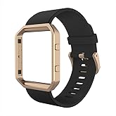 Simpeak Sport Band Compatible with Fitbit Blaze Smartwatch Sport Fitness, Silicone Wrist Band with Meatl Frame Replacement for Fitbit Blaze Men Women, Small, Black+Rose Gold Frame