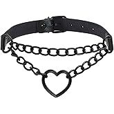 MILAKOO PU Leather Punk Choker Necklaces Circle/Heart Charm Adjustable Collar Necklace for Women