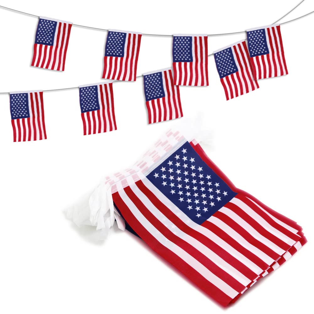 ANLEY USA American String Pennant Banners, Patriotic Events 4th of July Independence Day Decoration Sports Bars - 33 Feet (10m) 38 Flags