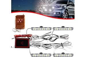 KaiDengZhe 4x4 LED 4 in 1 Surface Mount Grill Light DC12V Remote Emergency Flashing Beacon Lamp Ambulance Police Light Strobe Warning External Light For Truck Trailer Caravan Van (White)