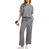 Sampeel Two Piece Sets for Women Summer Outfits Oversized Wide Leg Crop Pants Lounge Sets Airport Beach Vacation Clothes