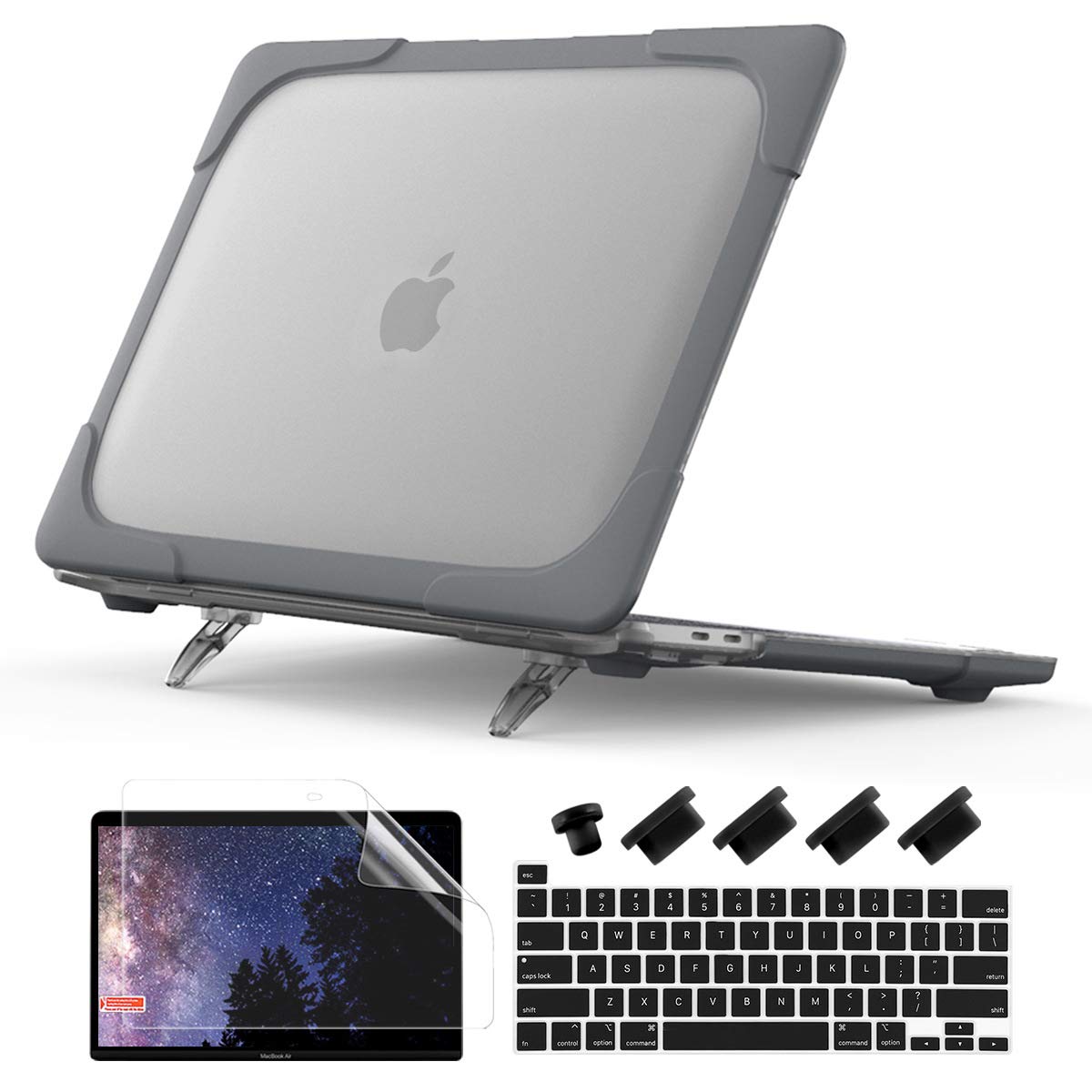DONGKE for MacBook Pro 13 inch Case 2020 Release A2338 M1 A2251 A2289, Heavy Duty Rugged Shockproof Plastic Hard Shell with Fold Kickstand for MacBook Pro 13 Retina Fits Touch ID - Gray