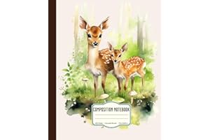 Composition Notebook: College Ruled Notebook with Vintage Deer and Fawn Watercolor Illustration 7.5" x 9.25", 120 pages, Beautiful Wildlife Aesthetic, great gift idea for school and office