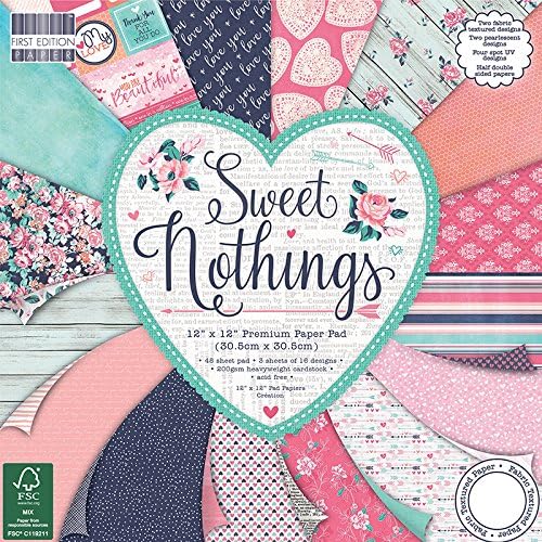 First Edition Sweet Nothings Premium Paper 12" x 12" / 30.5 x 30.5 cm, (48 Sheet Pad, 200gsm Heavyweight Cardstock, Acid & Lignin Free, Soy Inks, FSC), 12x12