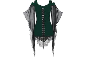WKSCLPAI Renaissance Tops for Women Retro Gothic Corset Tops Victorian Lace Up Blouse Peasant Festival Fair Cosplay Costumes