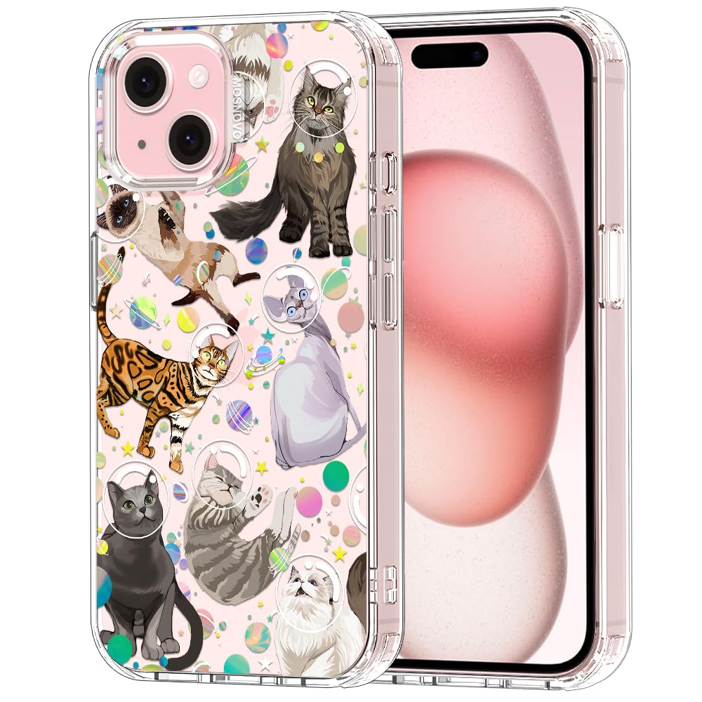 MOSNOVO Case for iPhone 15, [Buffertech 6.6ft Military-Grade Drop Protection] [Anti Peel Off Tech] Clear TPU Bumper Phone Case Cover Design - Space Cat — image 1