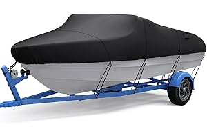 VIGORVAN Heavy Duty Boat Cover, 16-18.5ft Waterproof Trailerable Heavy Duty Marine Grade Bass Boat Cover, Fits Tri-Hull, V-Hull, Runabout, Fishing Boat, Black