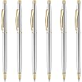 Unibene 6 Pack Steel & Gold Stainless Steel Ballpoint Pens Black Ink Medium Point, Slim Metallic Retractable Twist Pens Nice Gift for Business Office Students Teachers Wedding Christmas