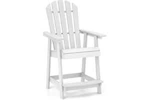 Tangkula Outdoor Bar Stool, HDPE Tall Adirondack Chair with Armrest & Footrest, Weather Resistant 47 Inch Counter Height Barstool Lifeguard Chair for Pool Deck Patio Garden, Balcony Chairs (1, White)