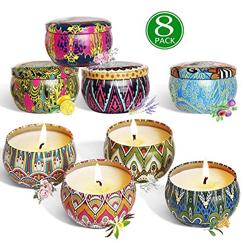 Vanrener Scented Candles Gift Sets, Natural Soy Wax 2.5 Oz Unit Portable Travel Tin Perfect for Women Aromatherapy Anniversary – 8 Pack