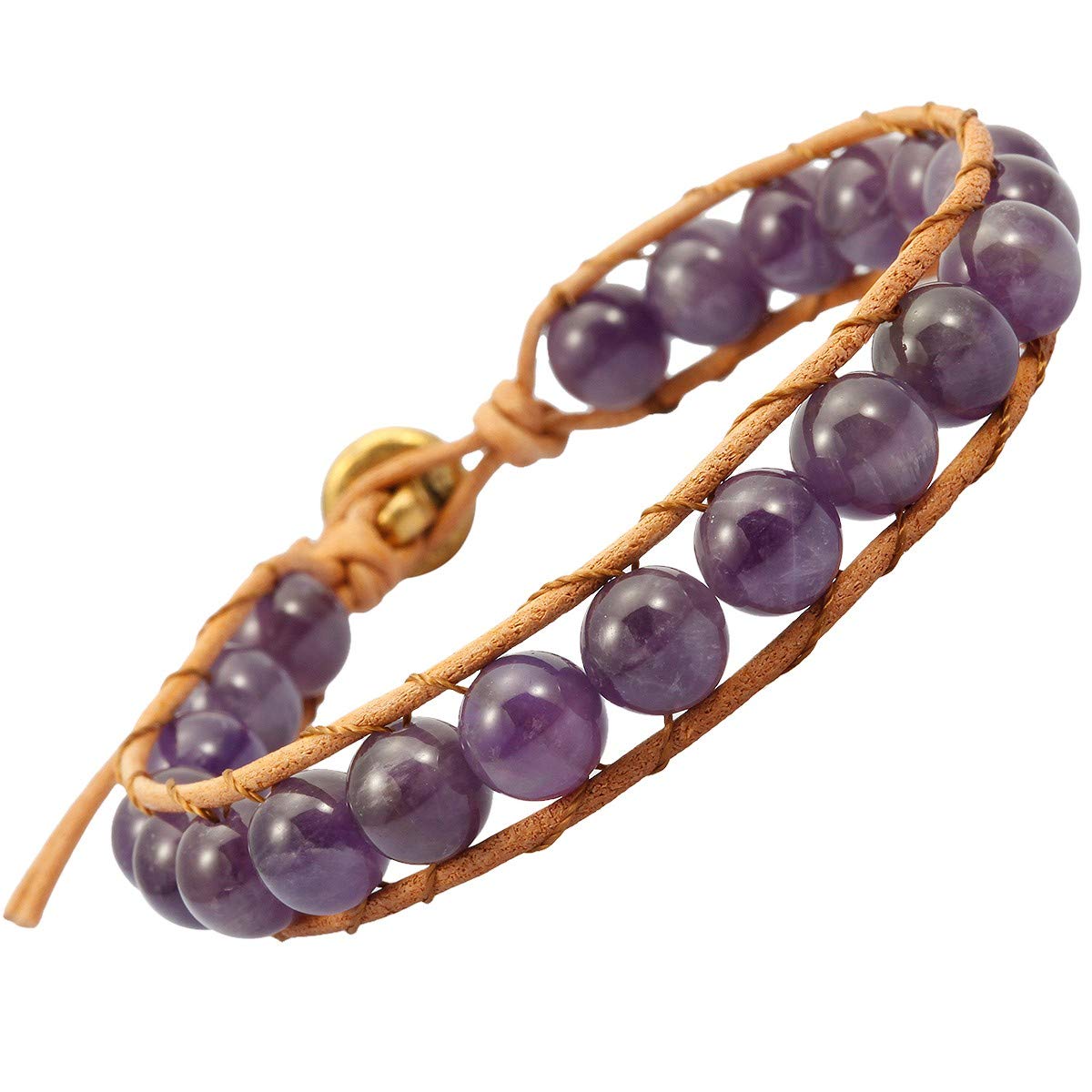 mookaitedecor Handmade Braided Amethyst Bracelet for Women Men Semi Precious Stone Bead Bracelet 8mm, Purple Crystal Bead Bracelet Healing Crystal Bracelet Jewellery Gift Crystal Stone Bracelet
