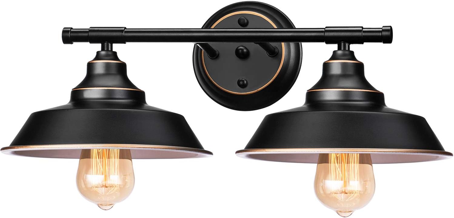 Farmhouse Rustic Style Vintage 2-Lights Vanity Wall Sconce Lighting, Elibbren E26 Base Metal Matte Black Industrial Bathroom Wall Light Fixture for Bathroom Vanity Mirror Cabinets Dressing Table - - 