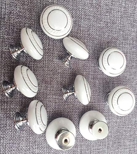 Círculo Doble Plata - Blanco Ebeta 10 x manijas del gabinete Pomos y