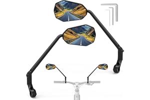 Large Bike Mirror, [A Pair] Long Arm Aluminum Bicycle Rear View Mirror with Large HD Wide Angle, Diyife 360°Adjustable Shockp