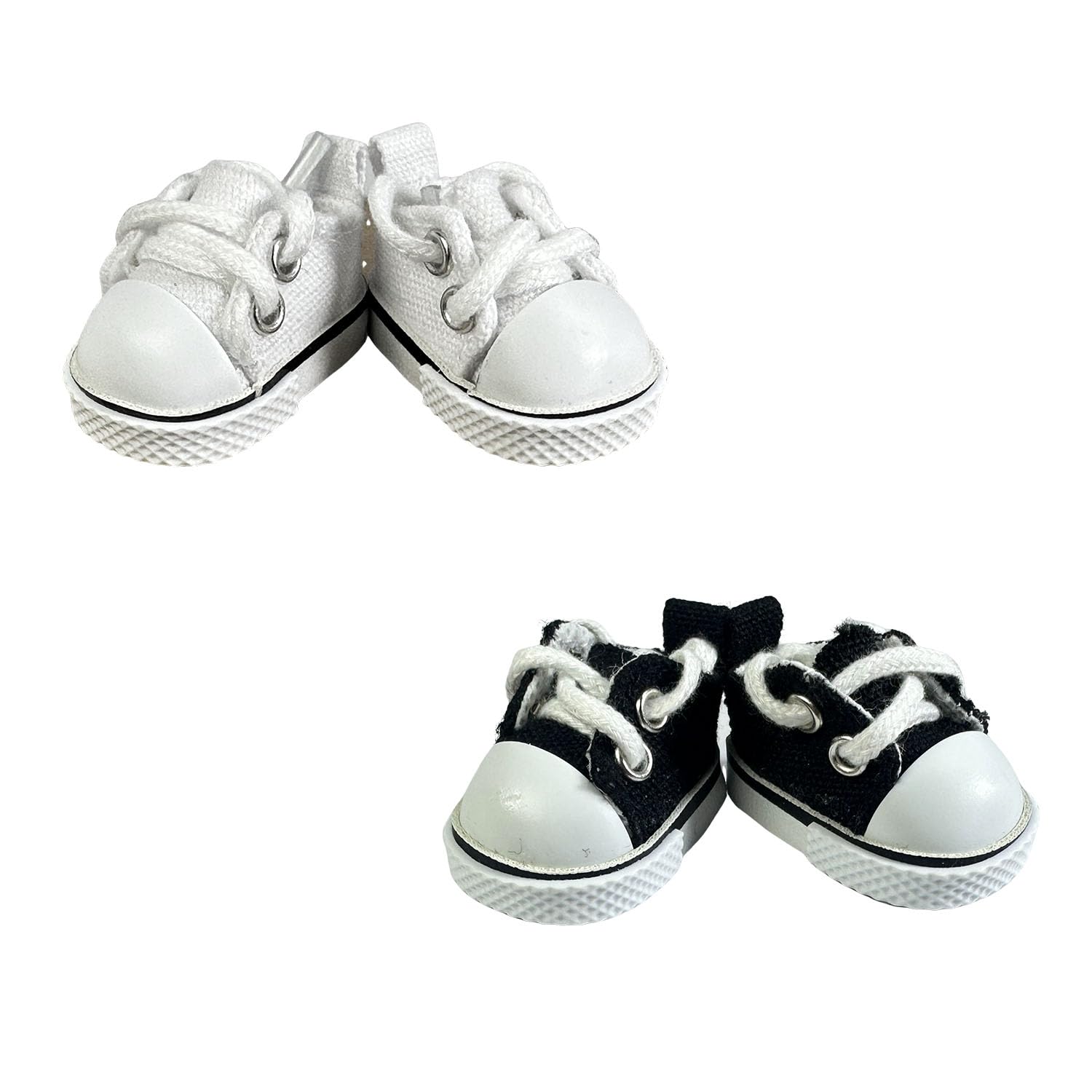Photo 1 of QIXINGWISE 2 Pairs 17cm Doll Shoes, Lace-Up Canvas Sneakers Mini Shoes for 17cm Dolls, Fingerboard Shoes, Mini Finger Shoes, Clothing Accessory for 6.7in Dolls (Black & White)